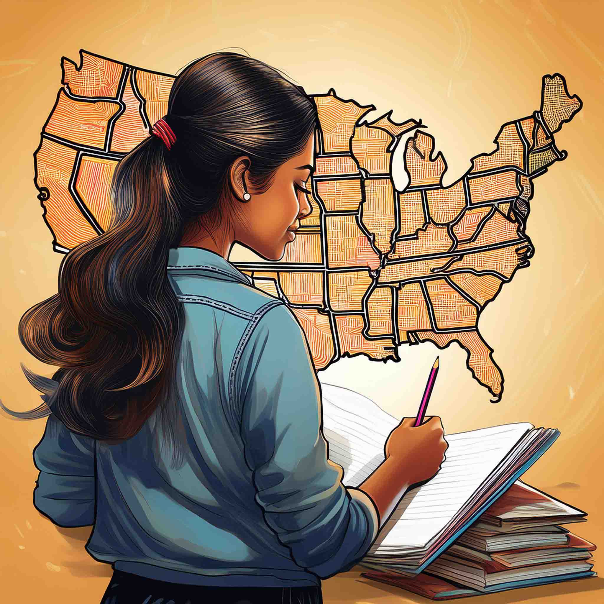 Student studying a map